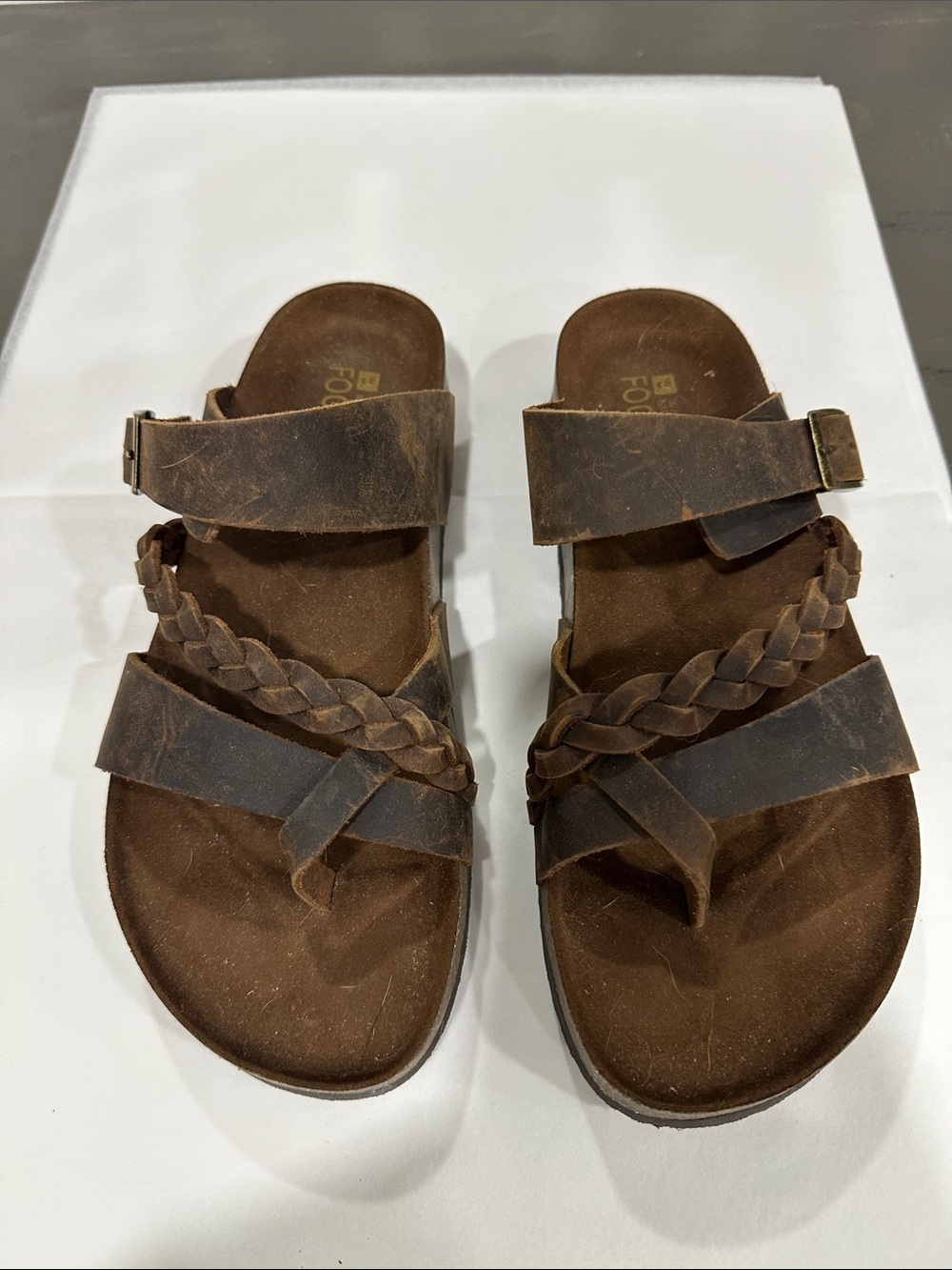 White Mountain Brown Braided Leather Strap Sandals